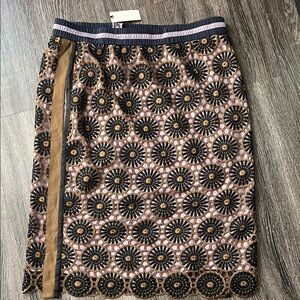 Anthropologie Black and Gold Patterned Pencil Skirt
